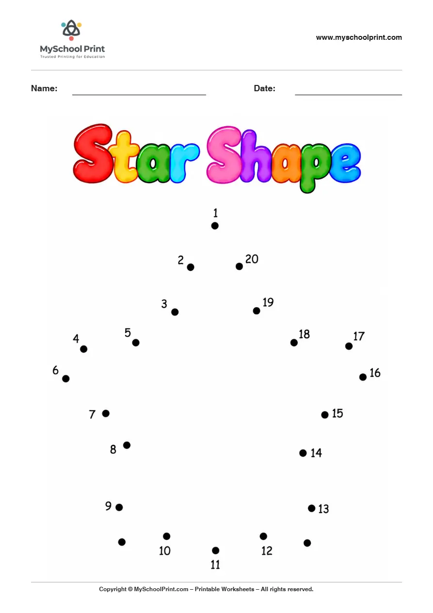 Star Shape dot to dot worksheet for kids