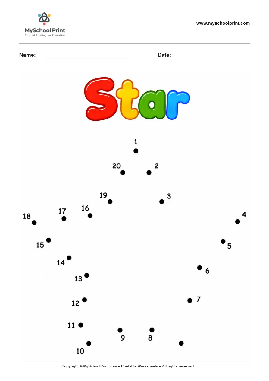 Star dot to dot worksheet for kids