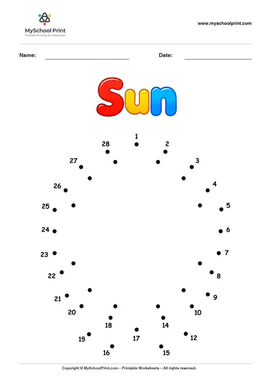 Sun dot to dot worksheet for kids