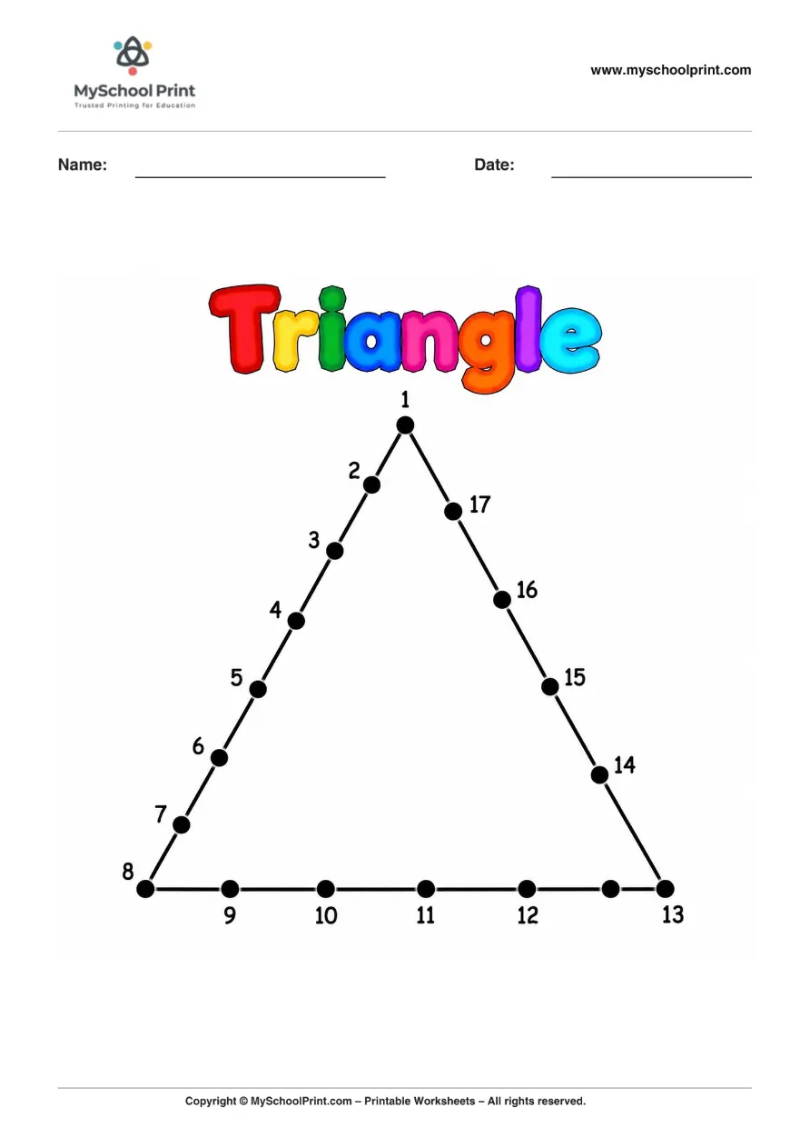 Dot to Dot Triangle Coloring Worksheet for Kids