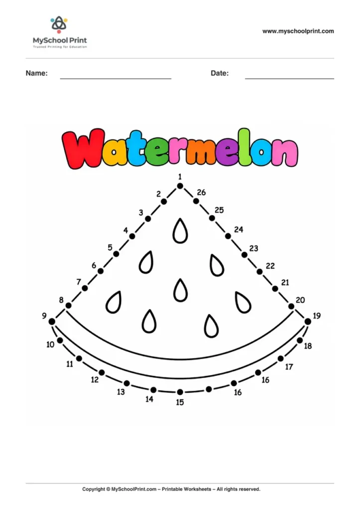 Dot to Dot Watermelon Coloring Worksheet for Kids