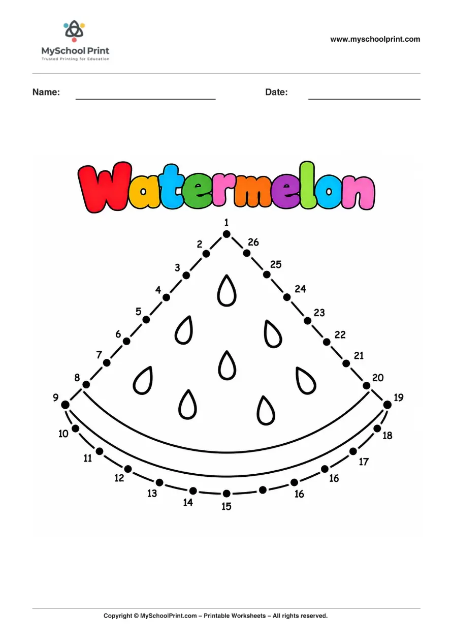 Dot to Dot Watermelon Coloring Worksheet for Kids