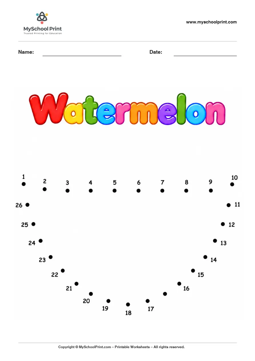 Watermelon dot to dot worksheet for kids