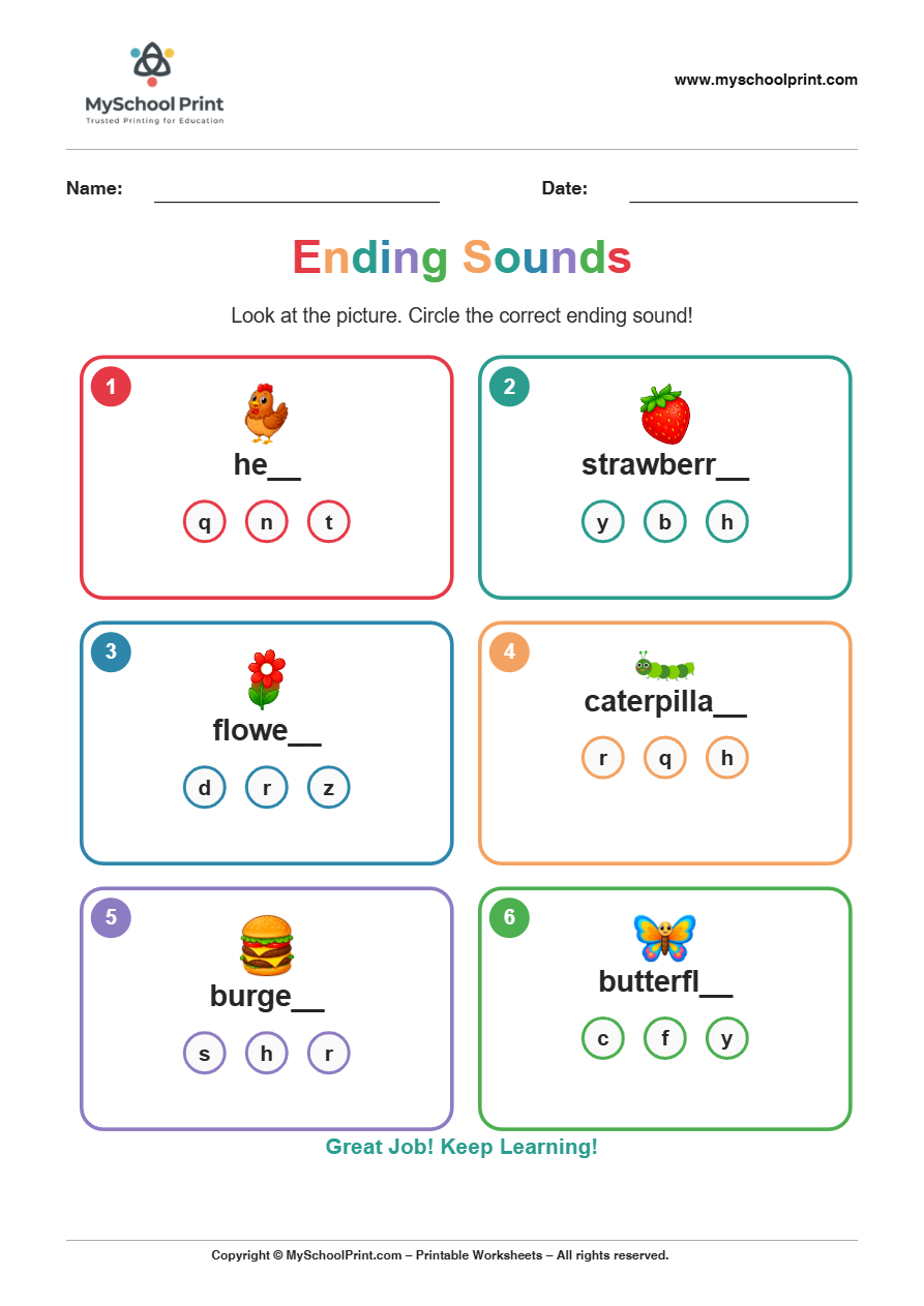 ending sound worksheet 1 for kindergarten phonics