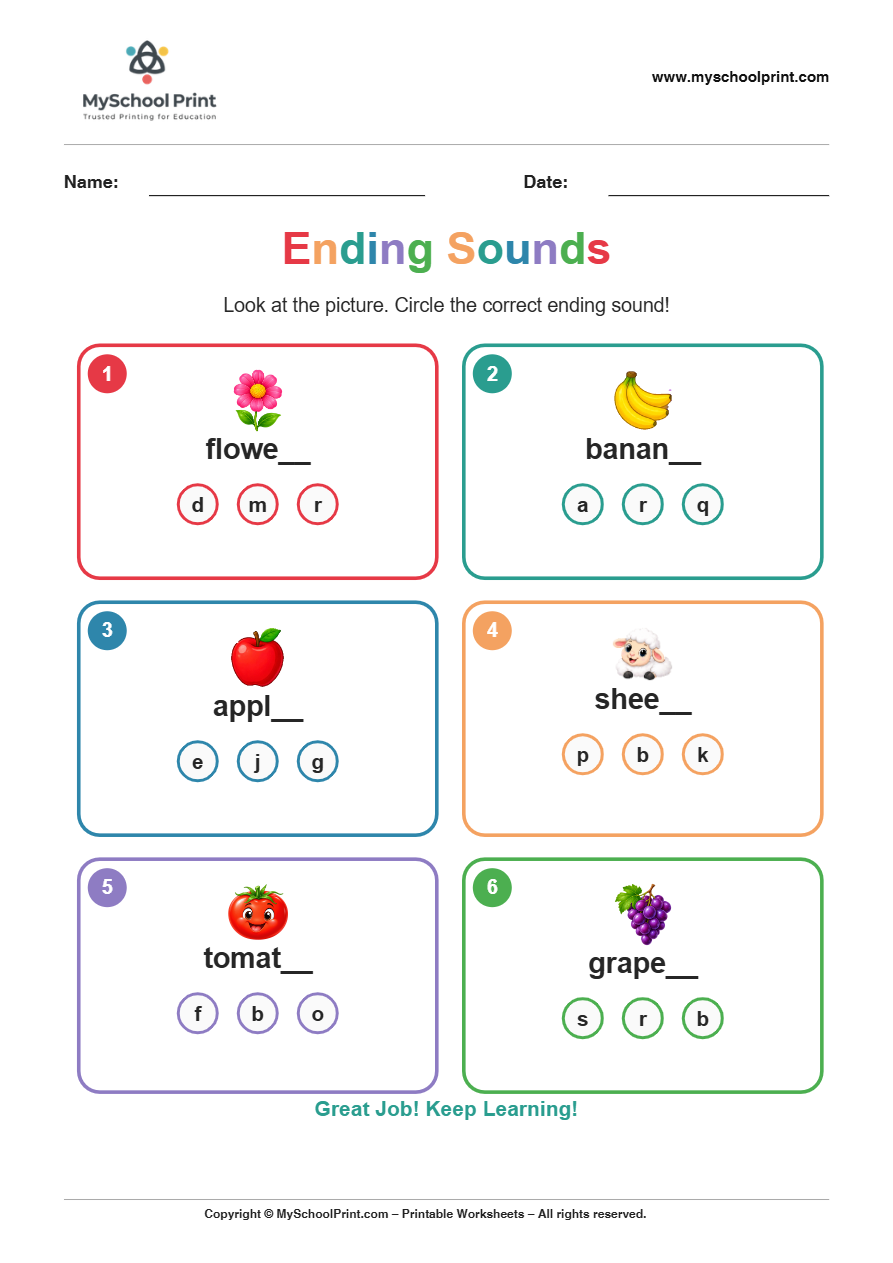 ending sound worksheet 3 for kindergarten phonics