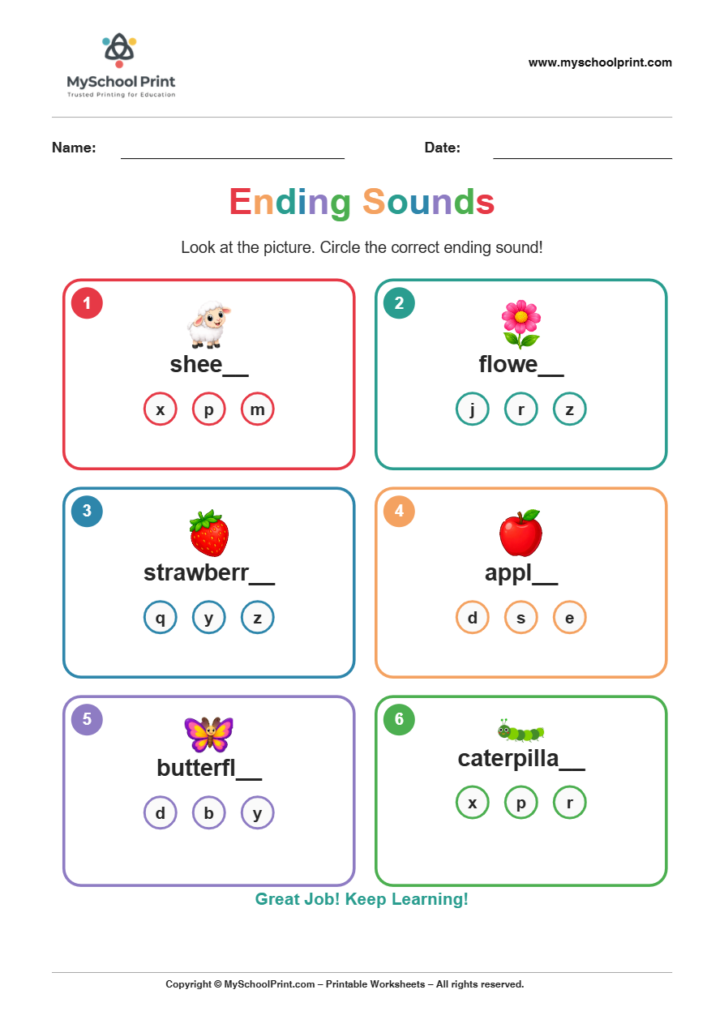 ending sound worksheet 4 for kindergarten phonics