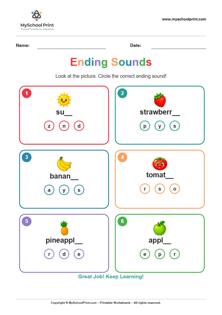 ending sound worksheet 5 for kindergarten phonics
