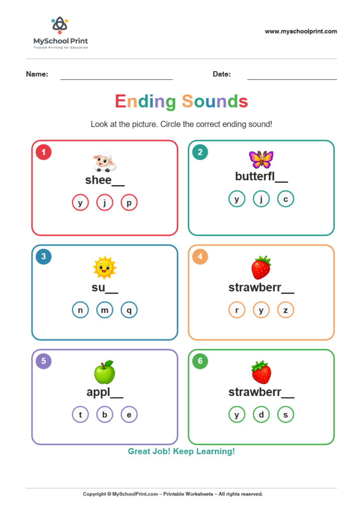 ending sound worksheet 8 for kindergarten phonics