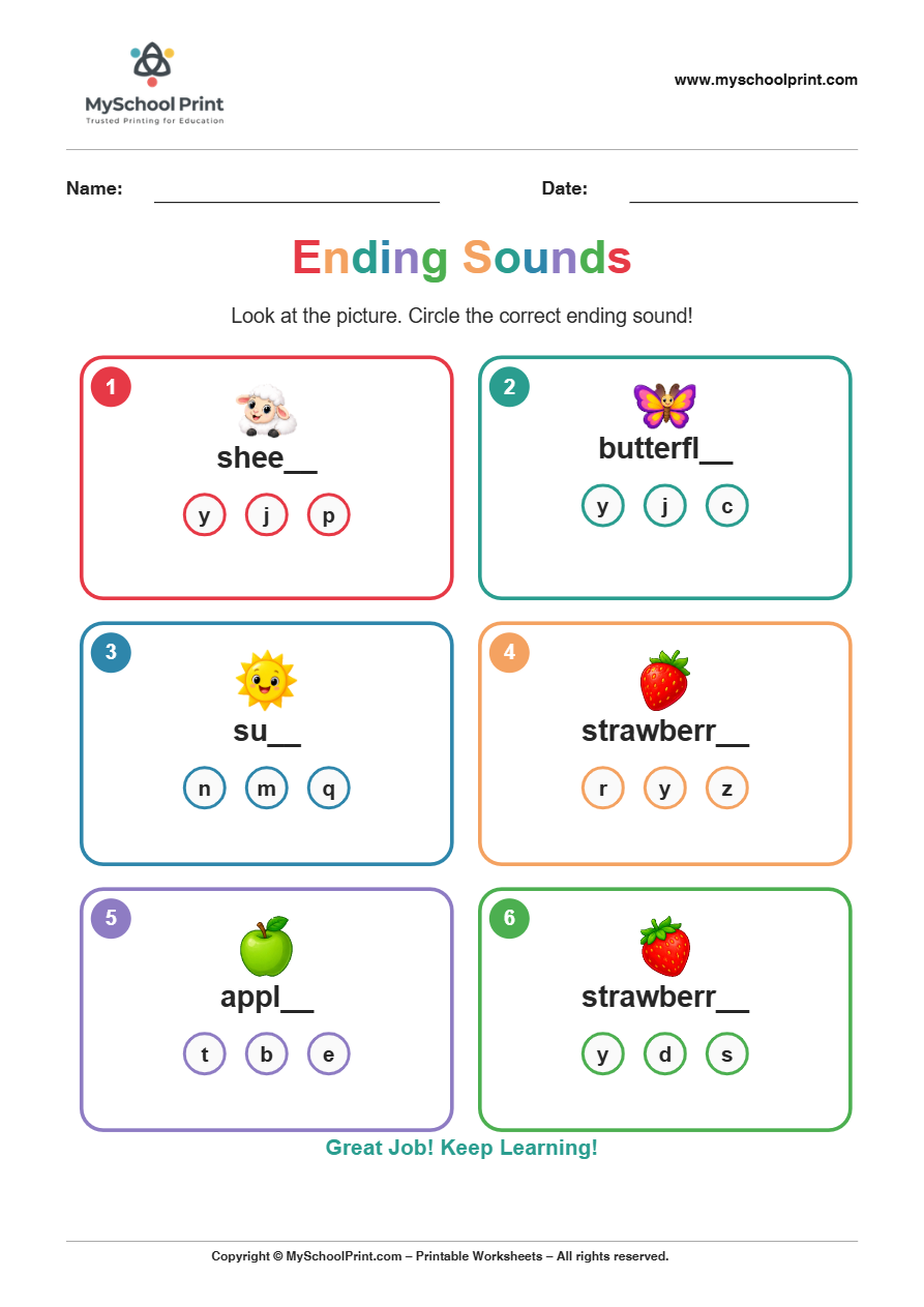 ending sound worksheet 8 for kindergarten phonics