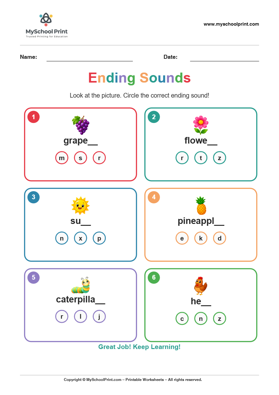 ending sound worksheet 9 for kindergarten phonics