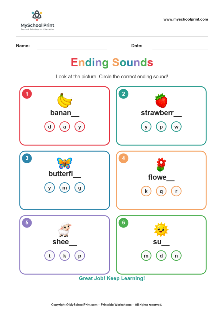 ending sound worksheet 10 for kindergarten phonics