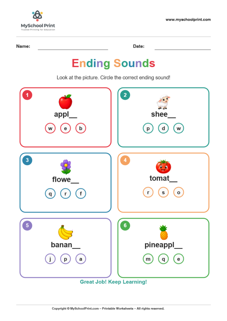 ending sound worksheet 12 for kindergarten phonics
