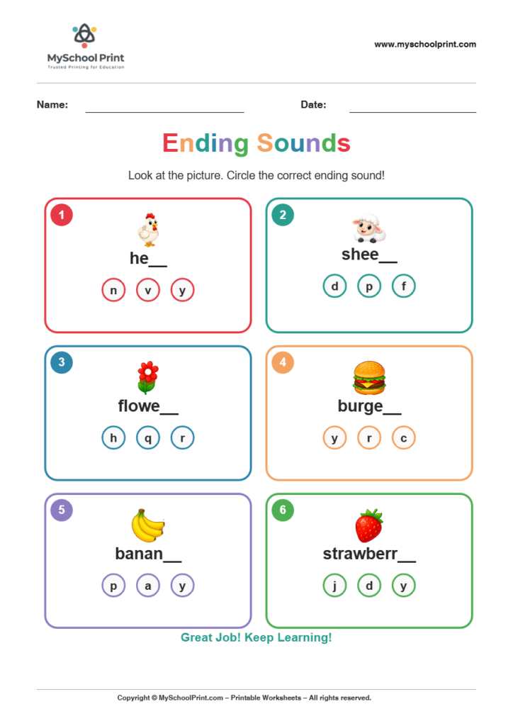 ending sound worksheet 13 for kindergarten phonics