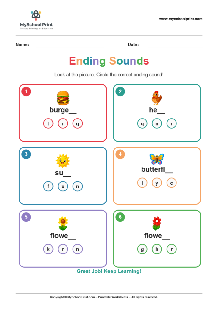 ending sound worksheet 14 for kindergarten phonics