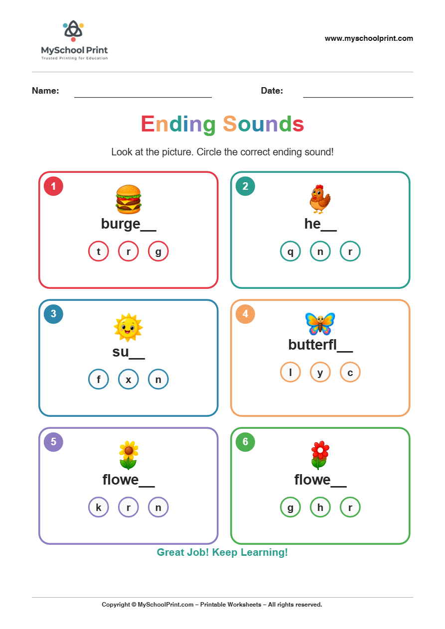 ending sound worksheet 14 for kindergarten phonics