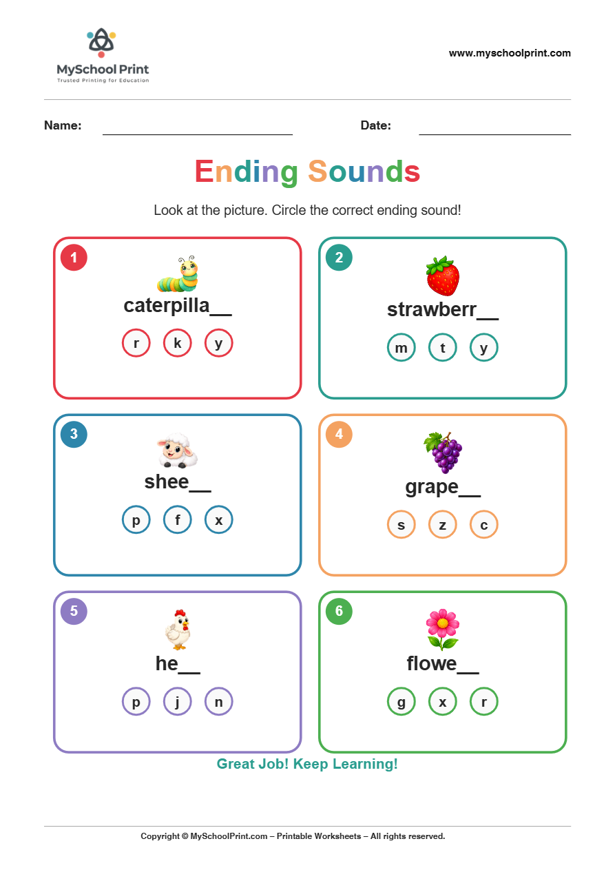 ending sound worksheet 15 for kindergarten phonics