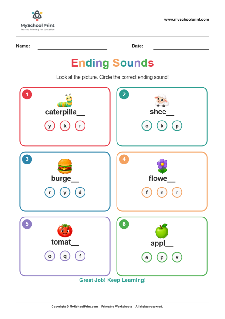 ending sound worksheet 16 for kindergarten phonics