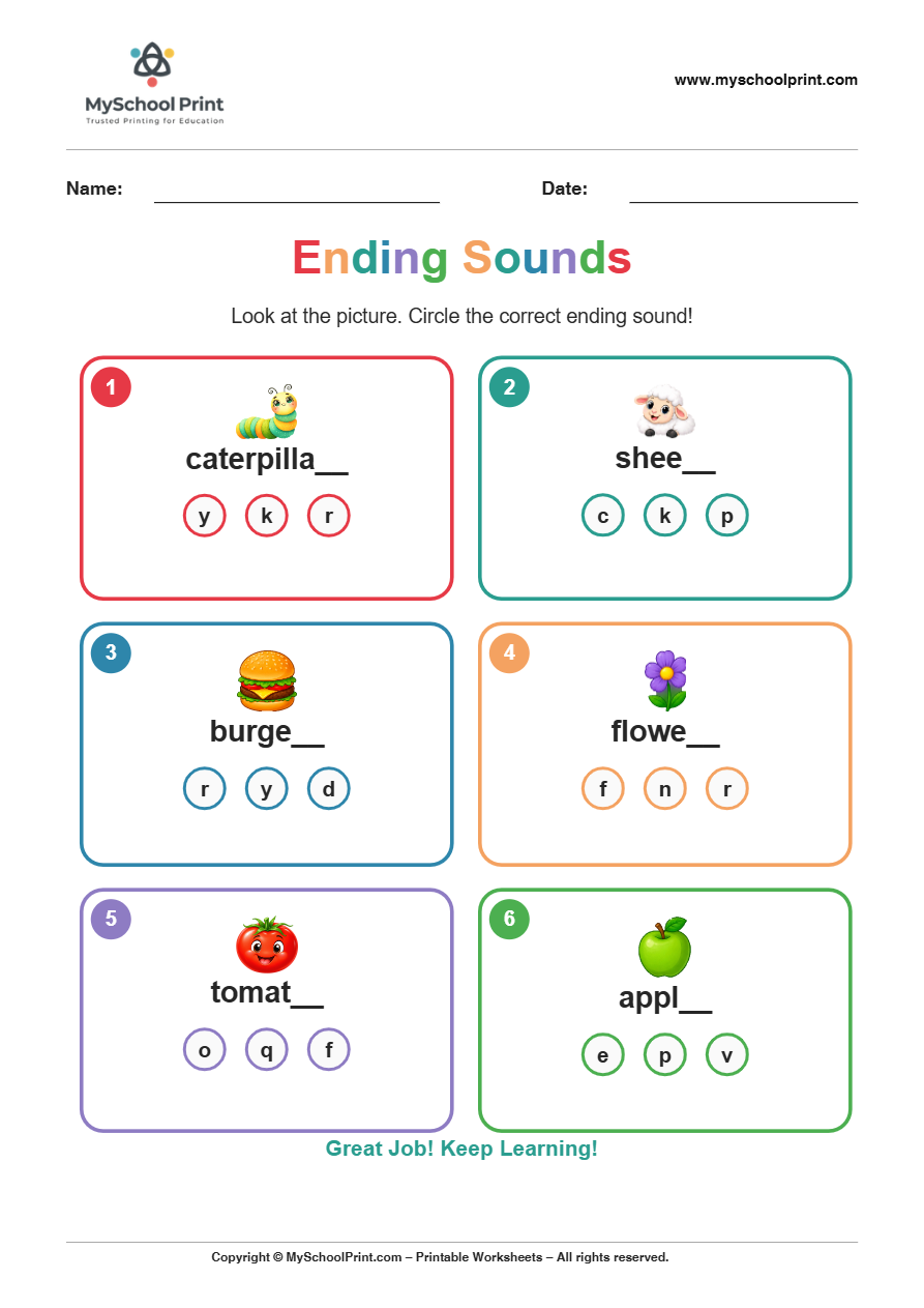ending sound worksheet 16 for kindergarten phonics