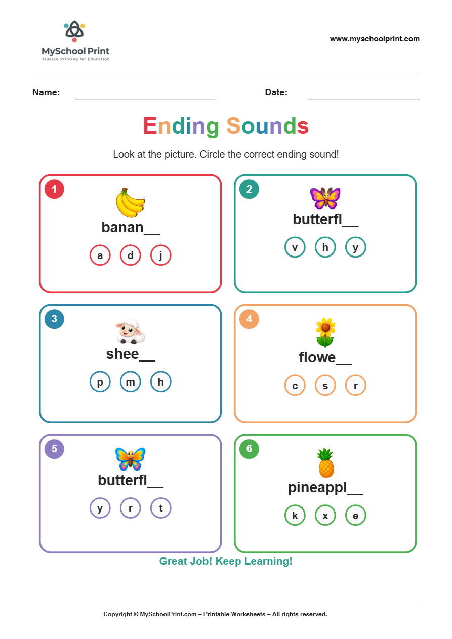 ending sound worksheet 17 for kindergarten phonics