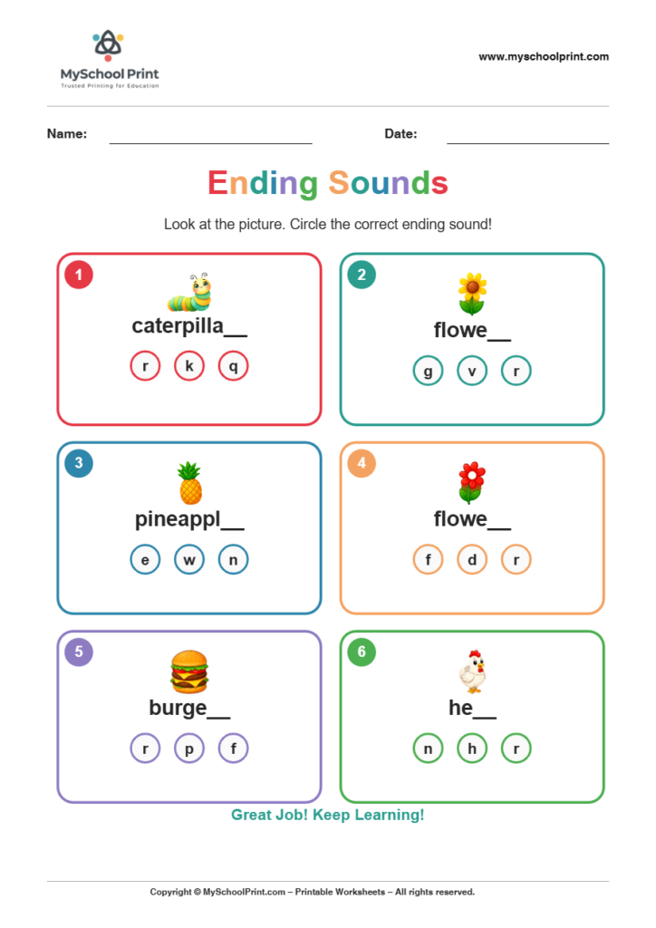 ending sound worksheet 18 for kindergarten phonics