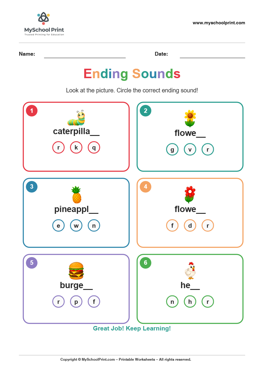 ending sound worksheet 18 for kindergarten phonics