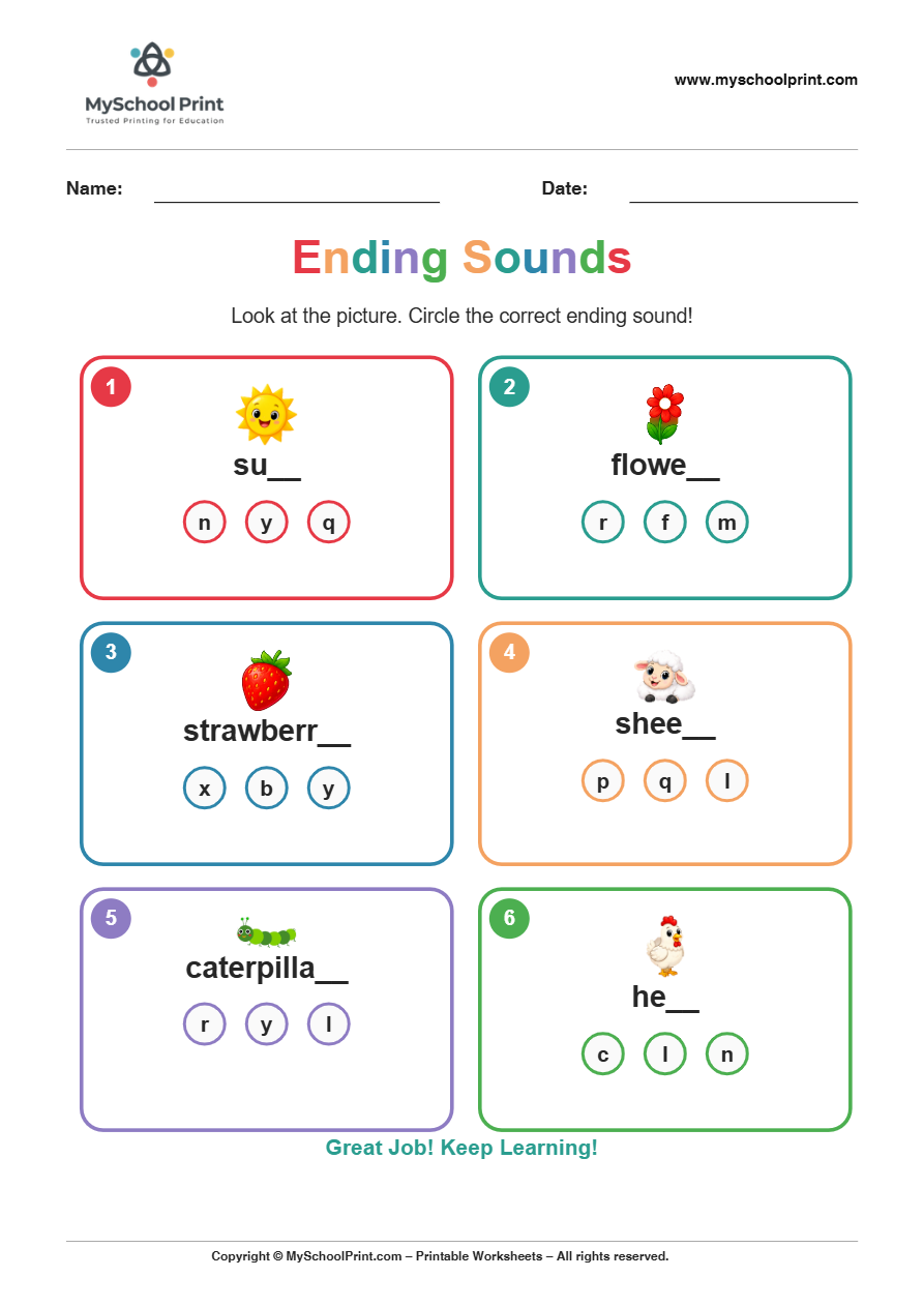 ending sound worksheet 19 for kindergarten phonics