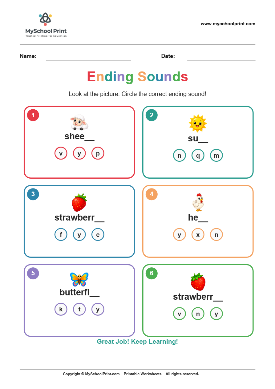ending sound worksheet 20 for kindergarten phonics