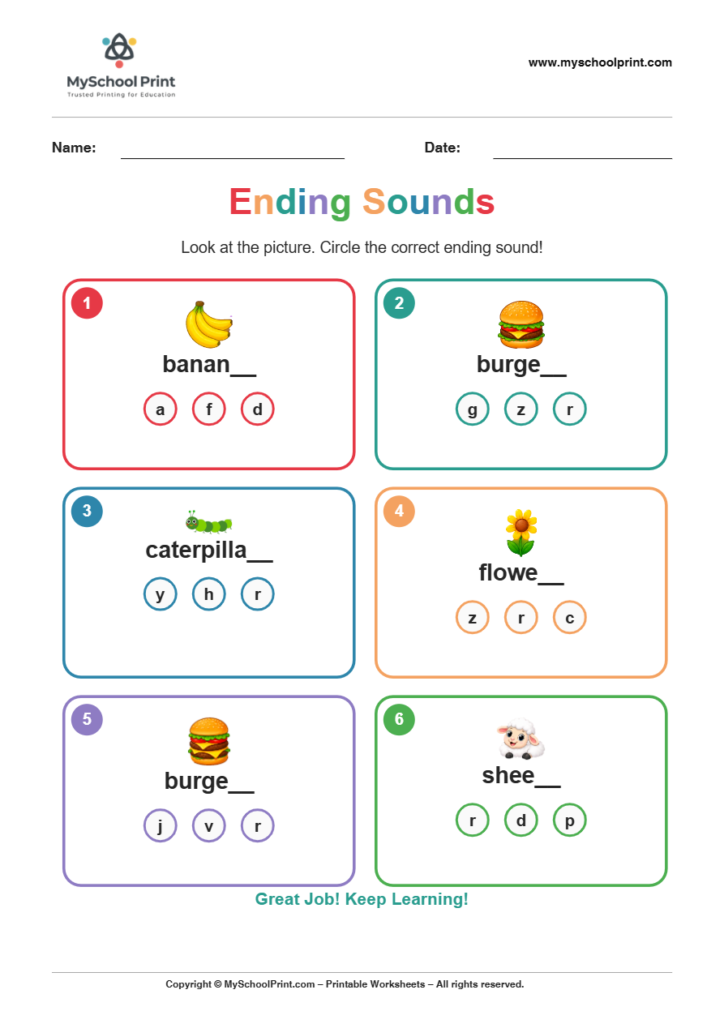 ending sound worksheet 21 for kindergarten phonics