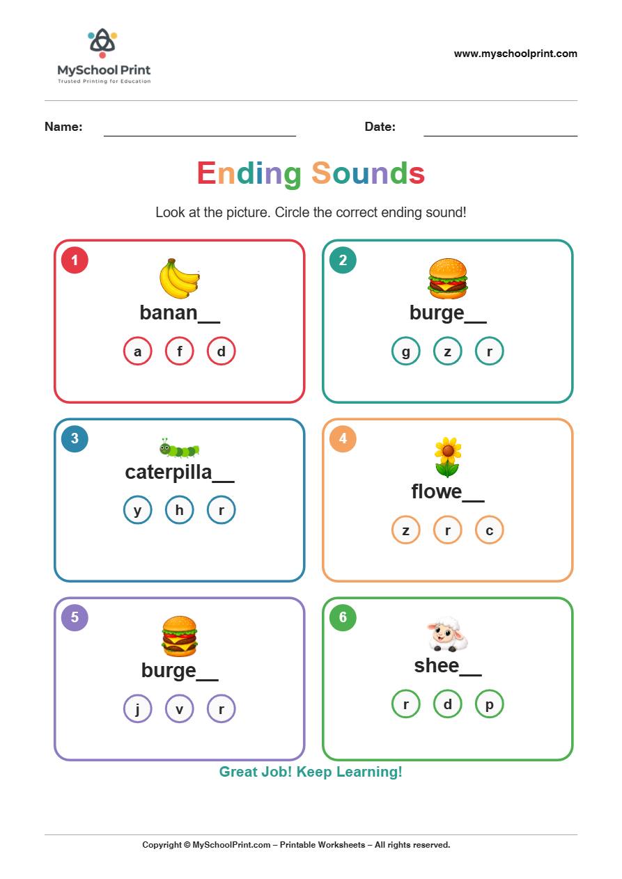 ending sound worksheet 21 for kindergarten phonics