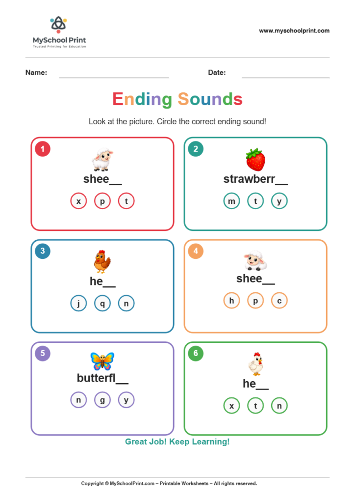 ending sound worksheet 23 for kindergarten phonics