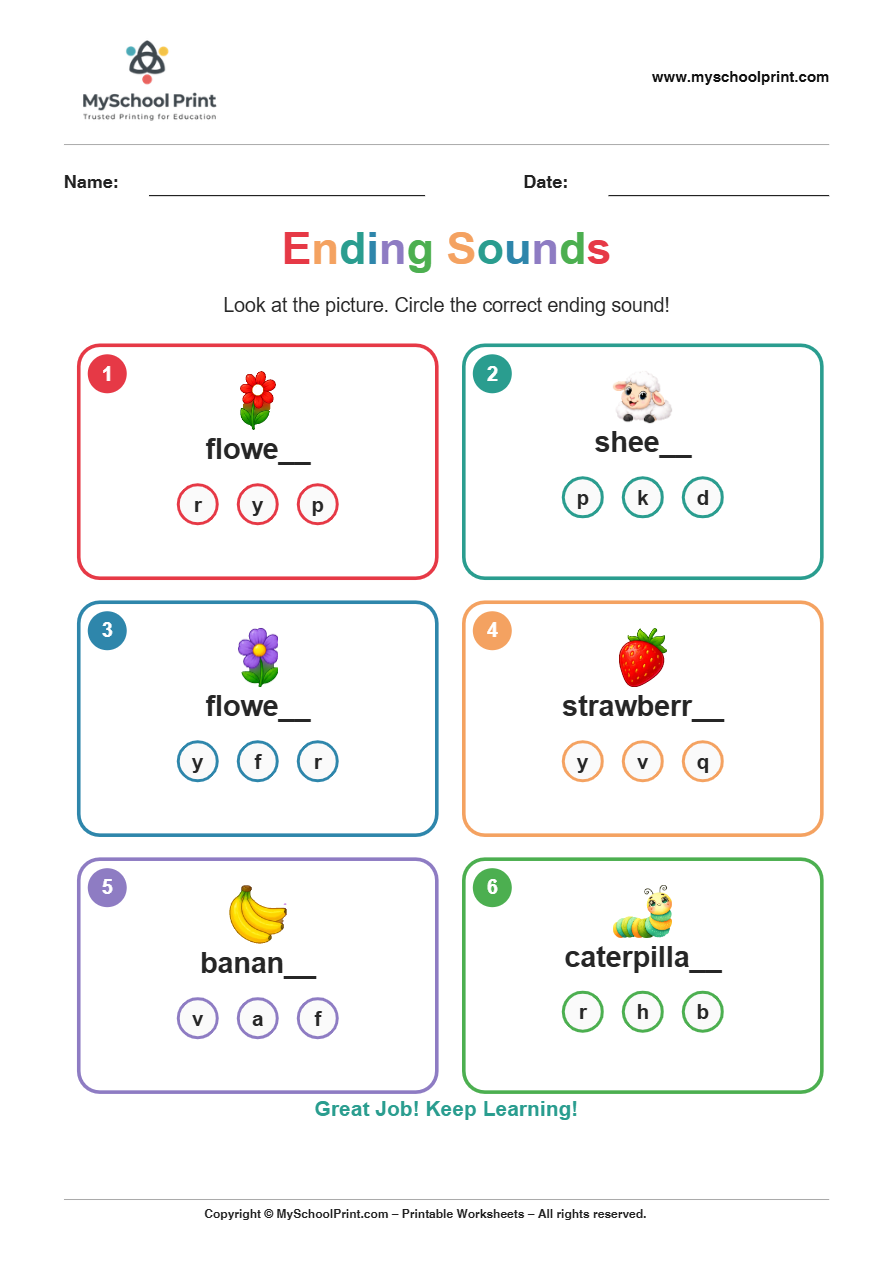 ending sound worksheet 24 for kindergarten phonics