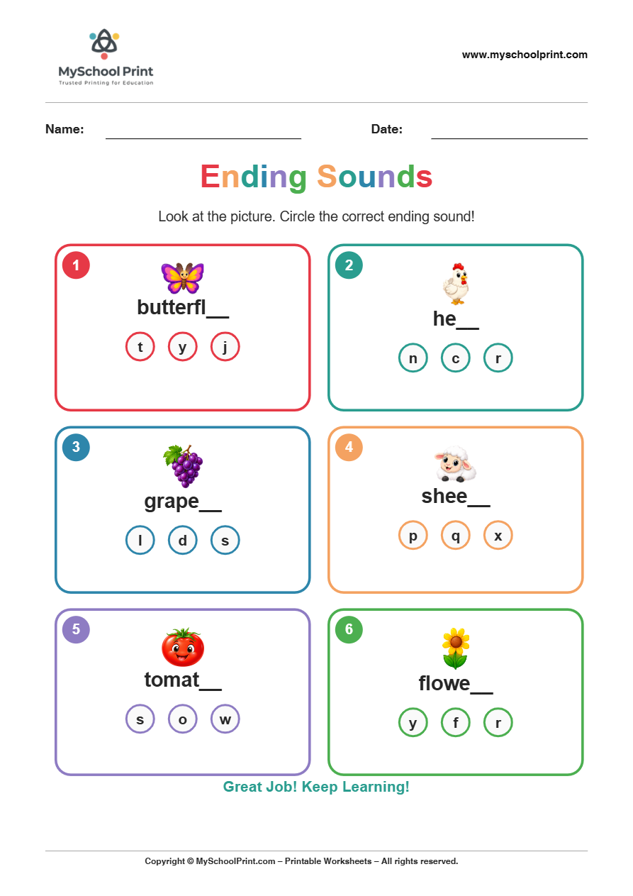 ending sound worksheet 25 for kindergarten phonics