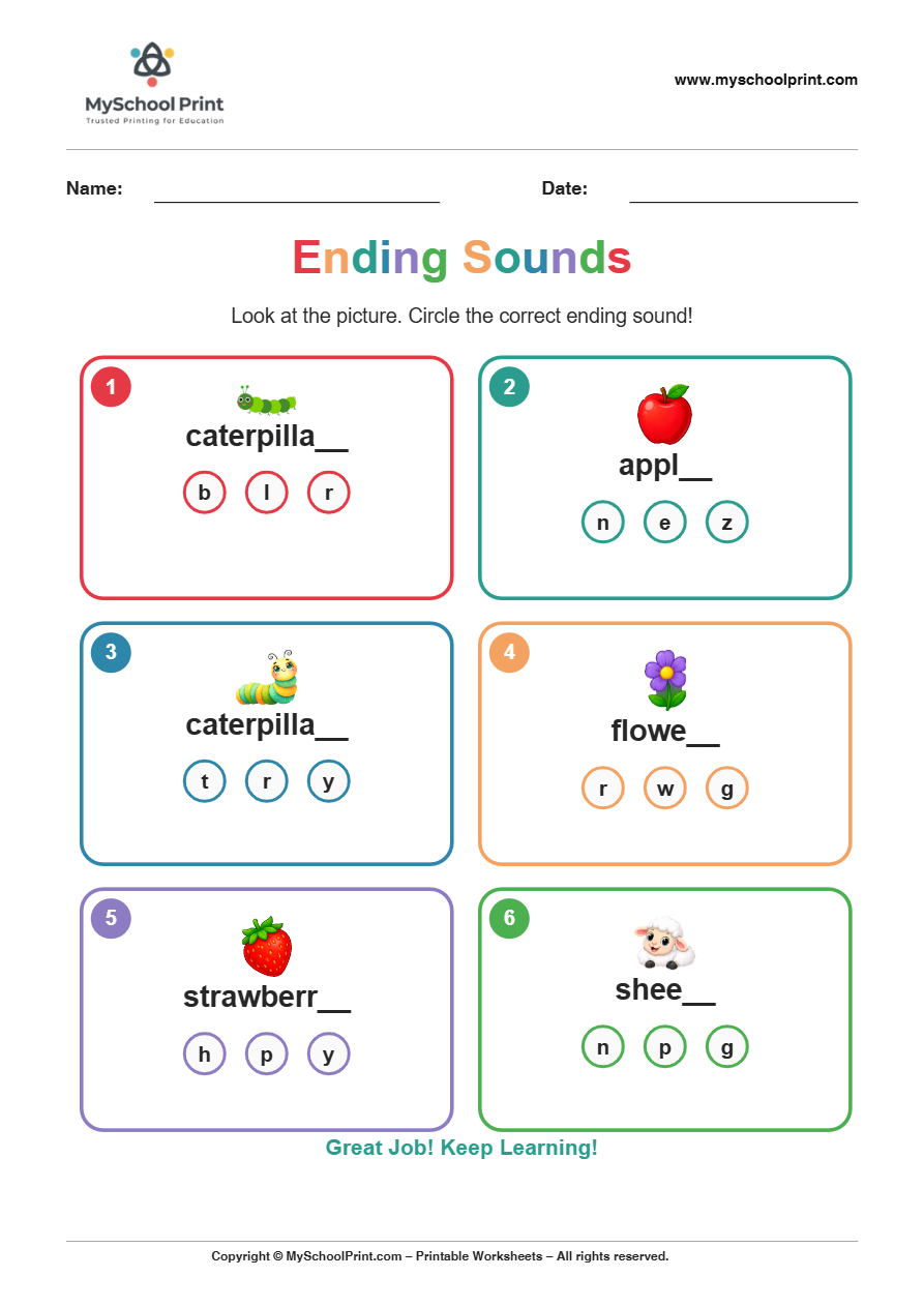 ending sound worksheet 26 for kindergarten phonics