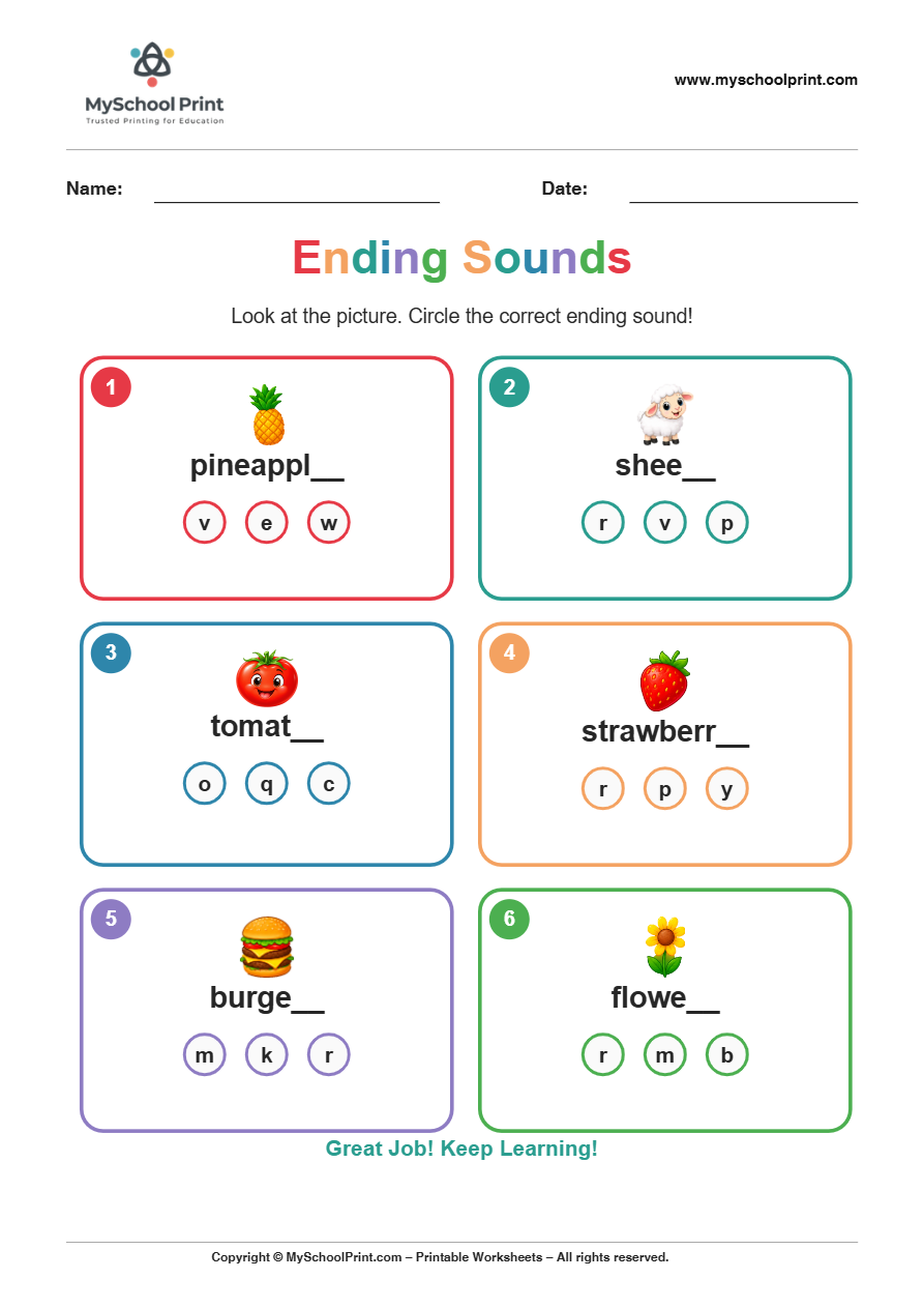 ending sound worksheet 27 for kindergarten phonics