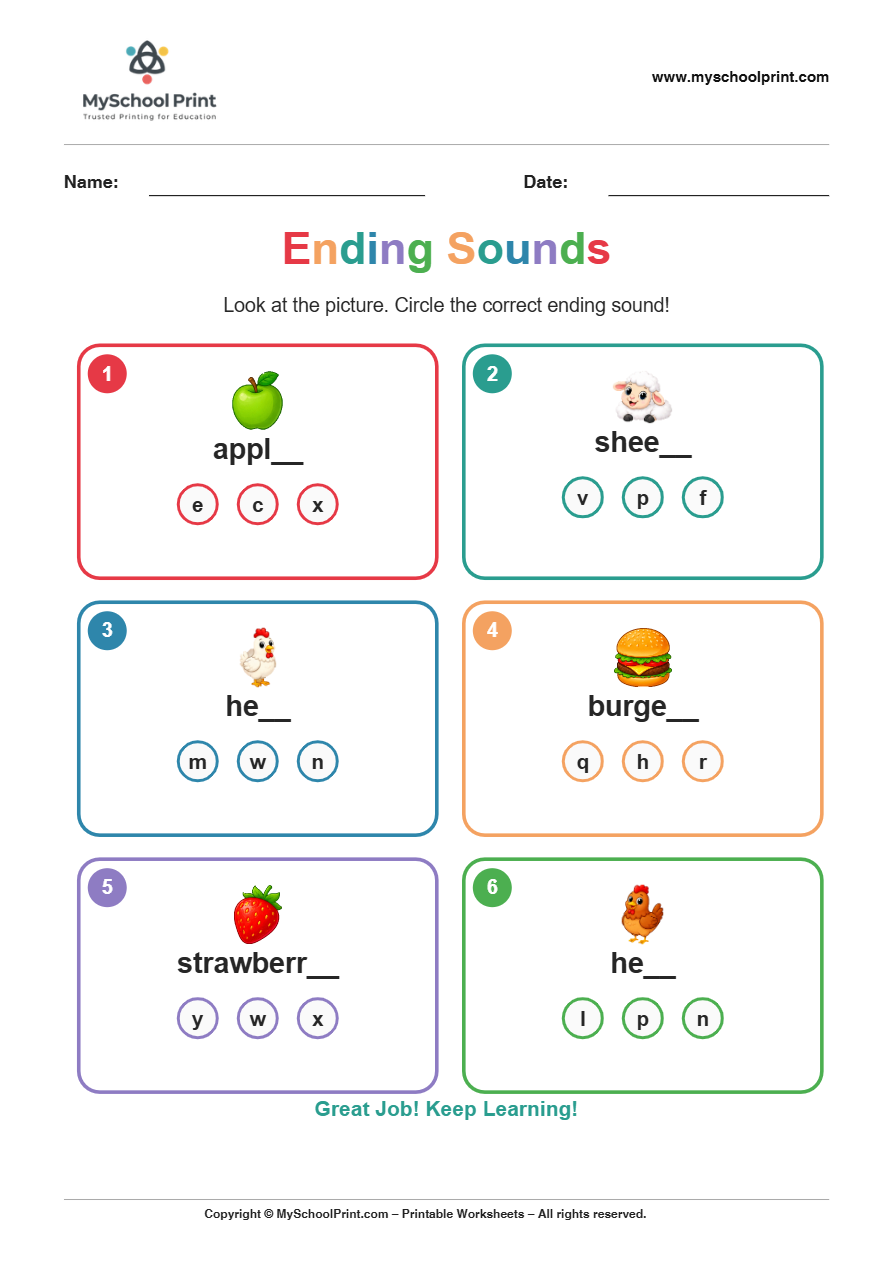 ending sound worksheet 28 for kindergarten phonics