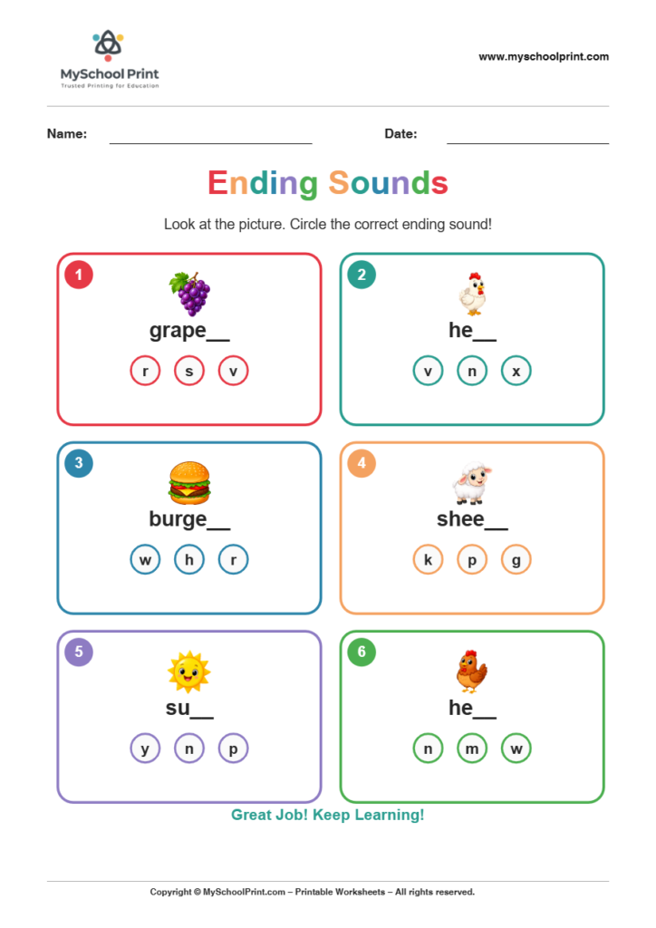 ending sound worksheet 29 for kindergarten phonics