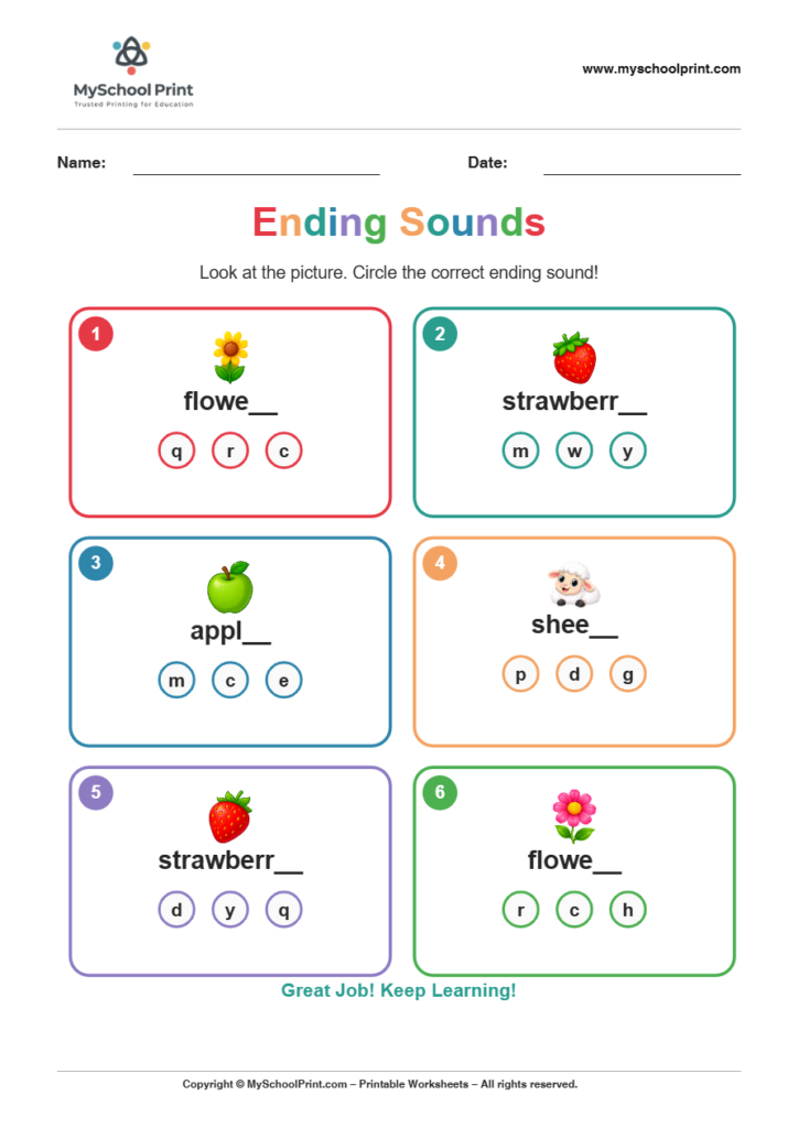 ending sound worksheet 30 for kindergarten phonics