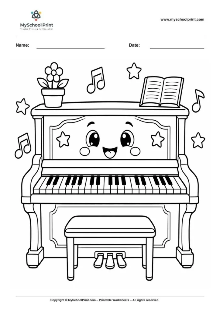kawaii guitar coloring page for kids