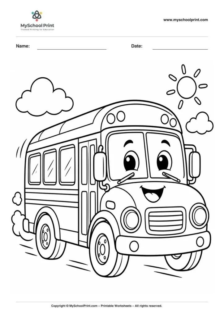 cheerful school bus adventure coloring page for kids