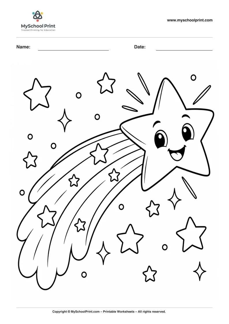 cheerful shooting star comet coloring page for kids