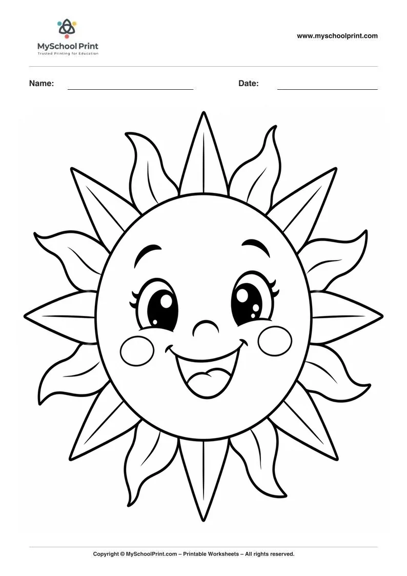 cheerful cartoon sun coloring page for kids