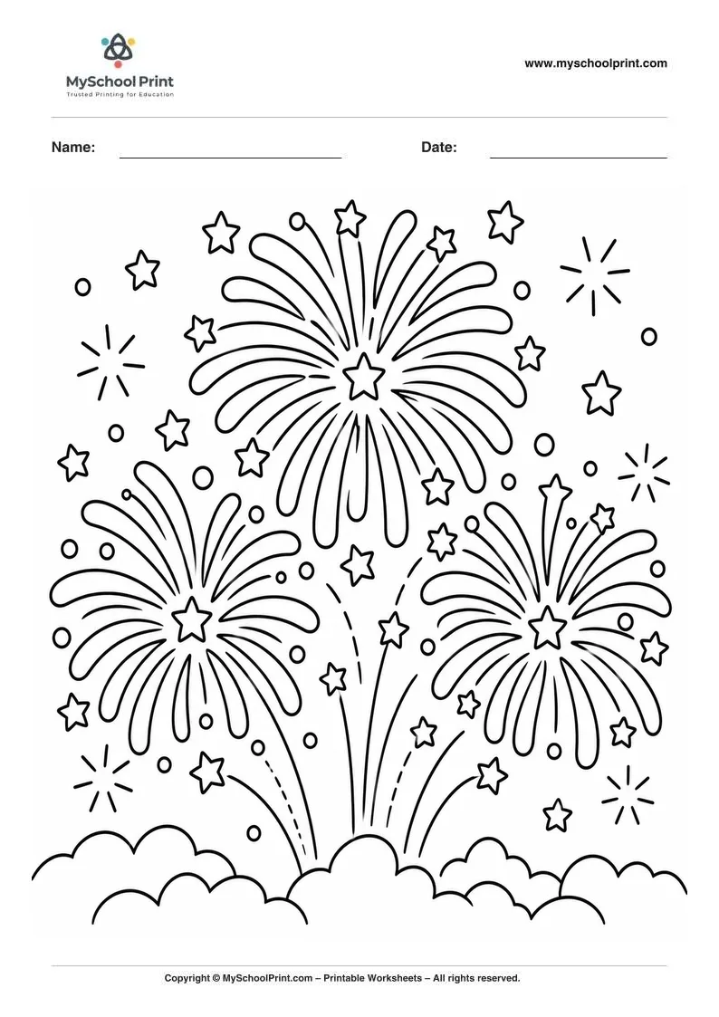 festive fireworks coloring page for kids