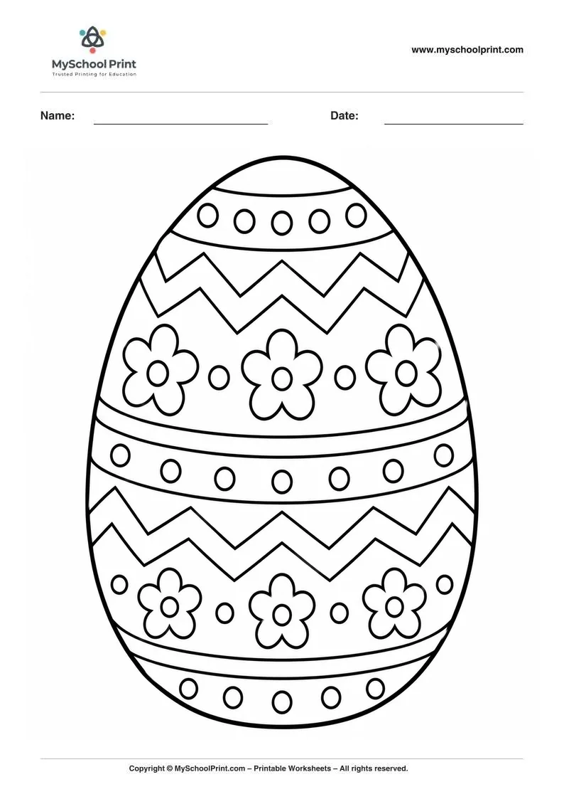 decorated Easter egg coloring page for kids