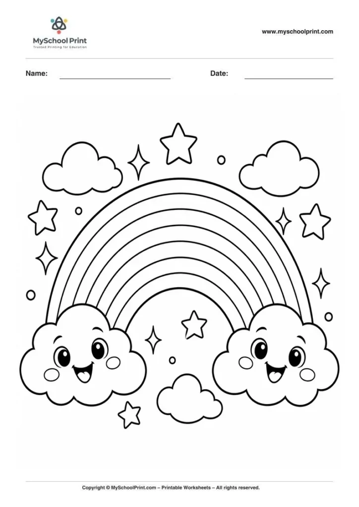 kawaii rainbow cloud coloring page for kids