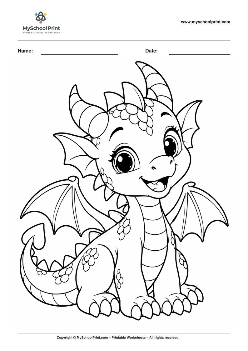 cheerful baby dragon coloring page for kids