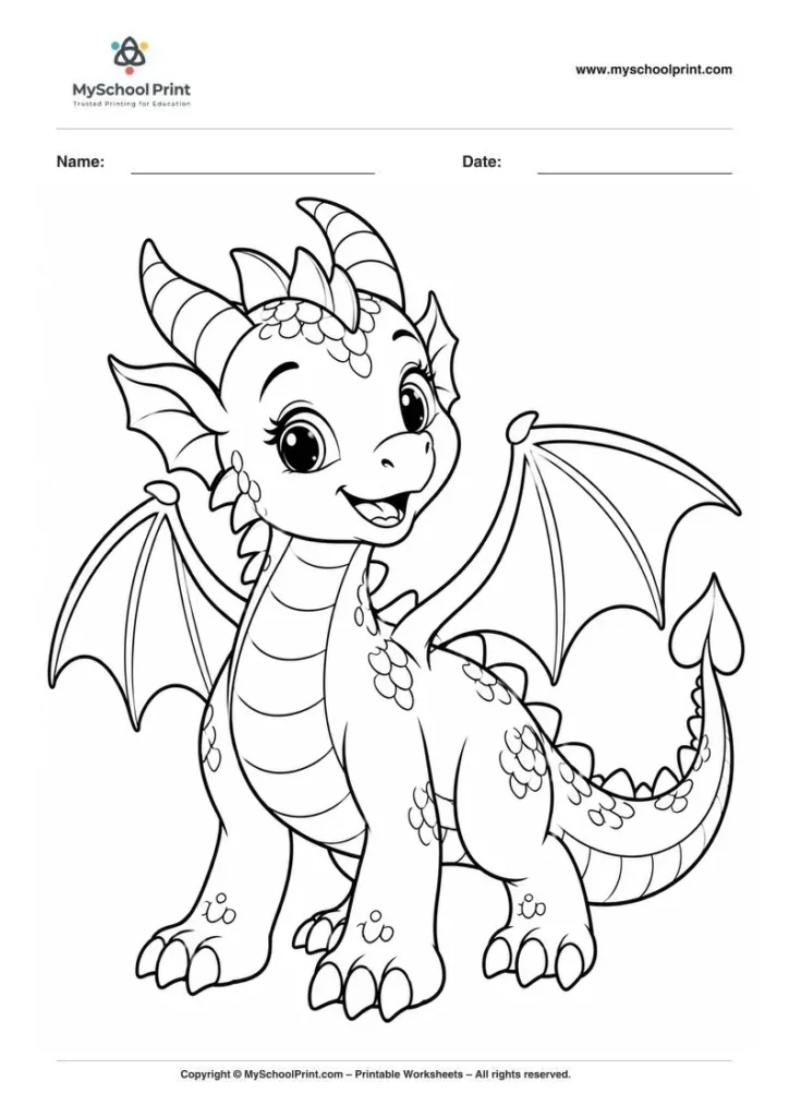 cheerful baby dragon coloring page for kids
