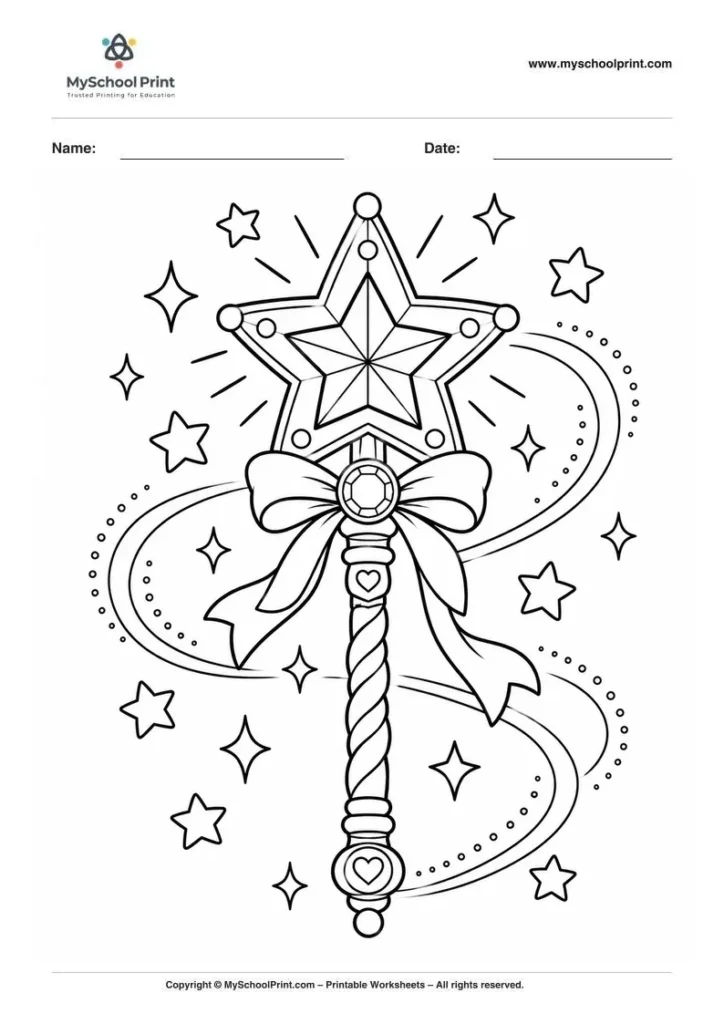 enchanted star wand coloring page for kids