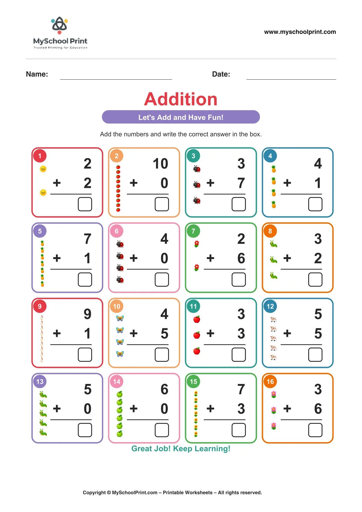Kindergarten addition worksheet 02