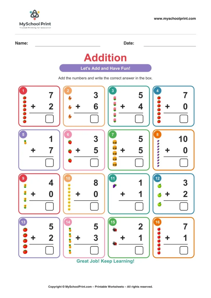 Kindergarten addition worksheet 03