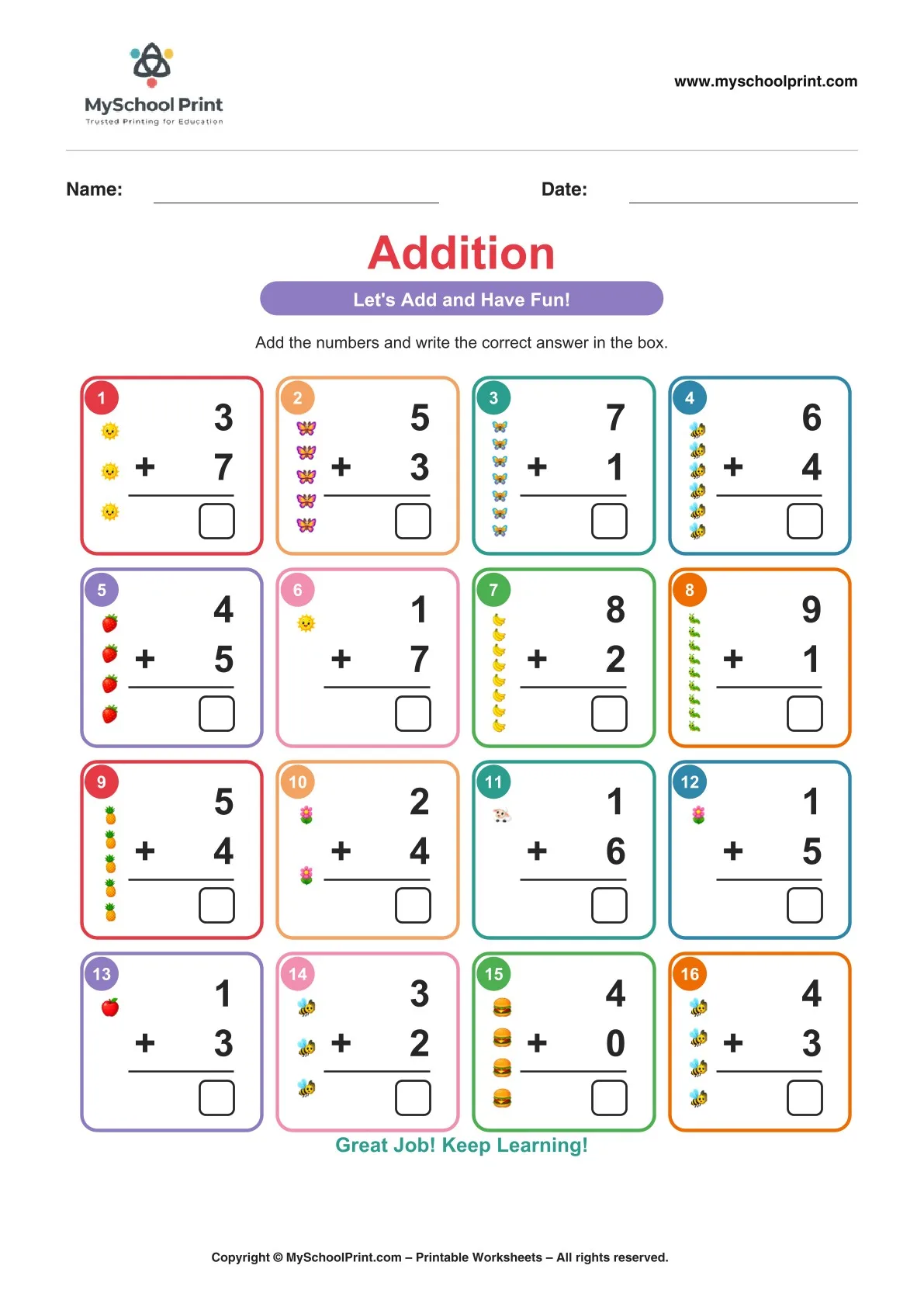 Kindergarten addition worksheet 04